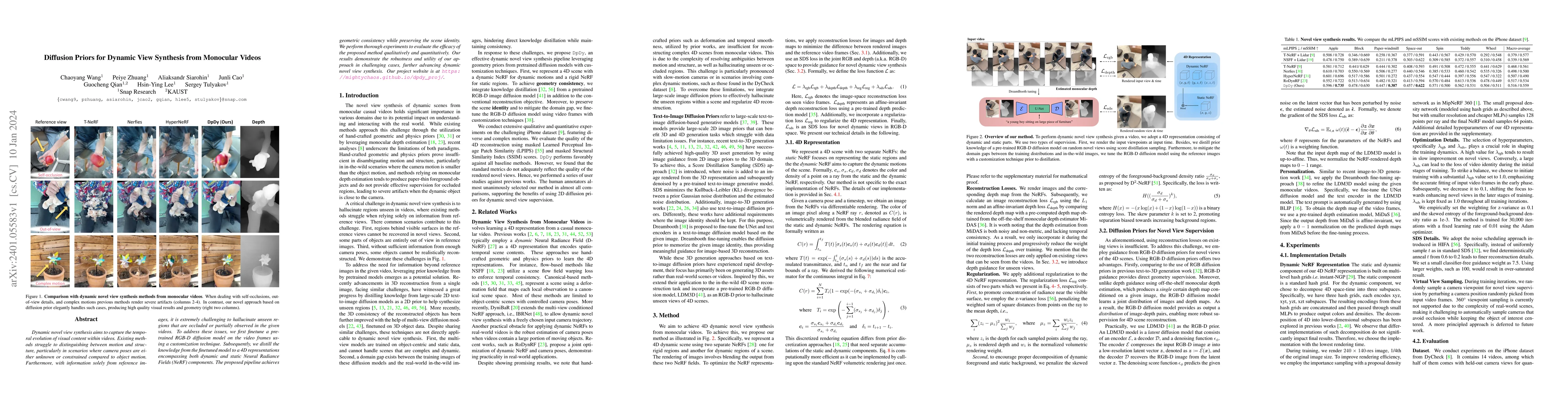 Thumbnail for Diffusion Priors for Dynamic View Synthesis from Monocular Videos