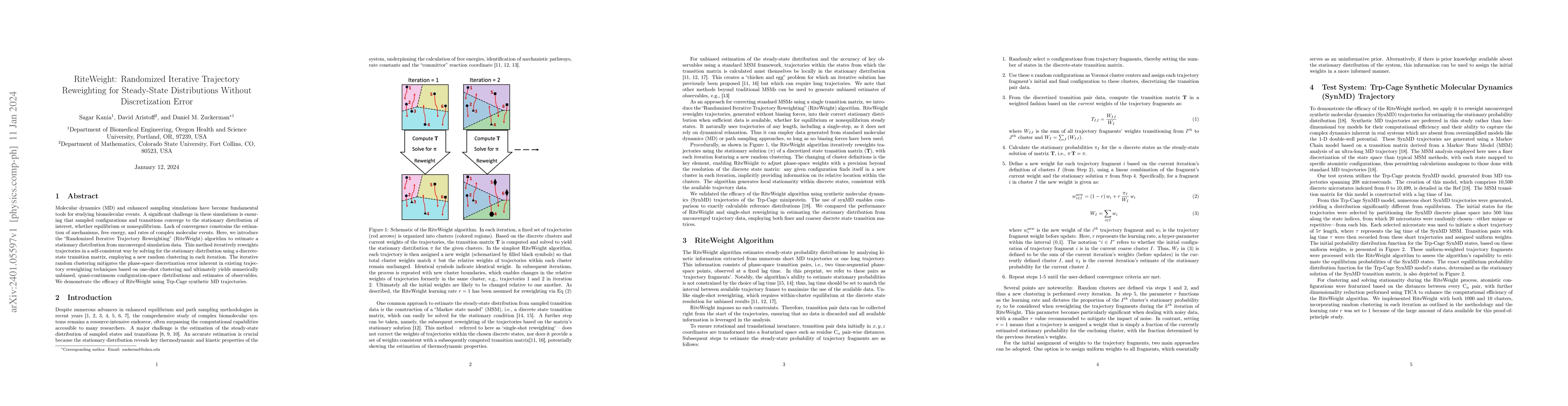 Thumbnail for RiteWeight: Randomized Iterative Trajectory Reweighting for Steady-State
  Distributions Without Discretization Error