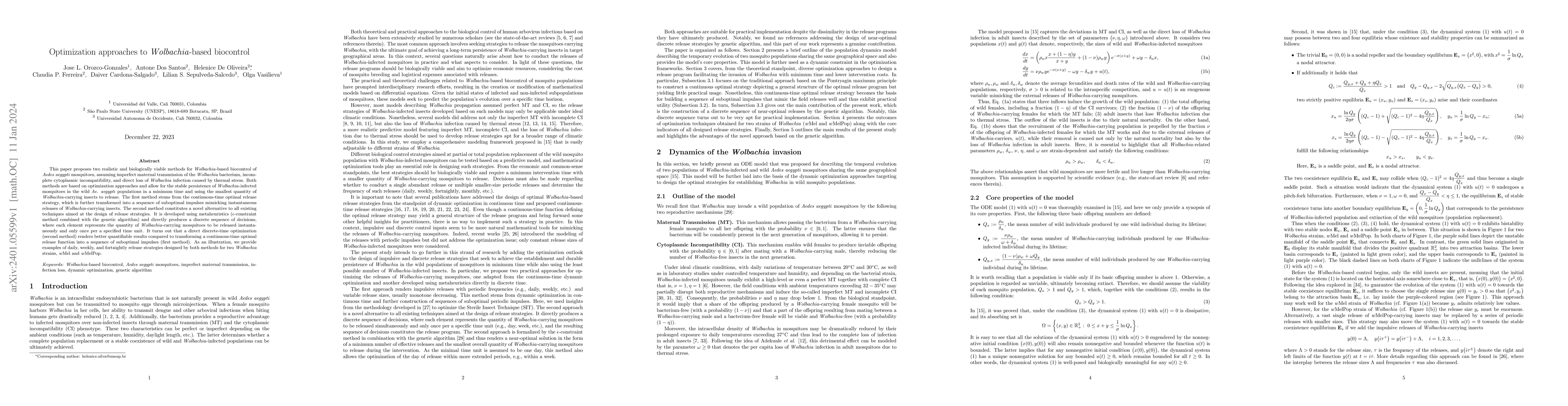 Thumbnail for Optimization approaches to Wolbachia-based biocontrol