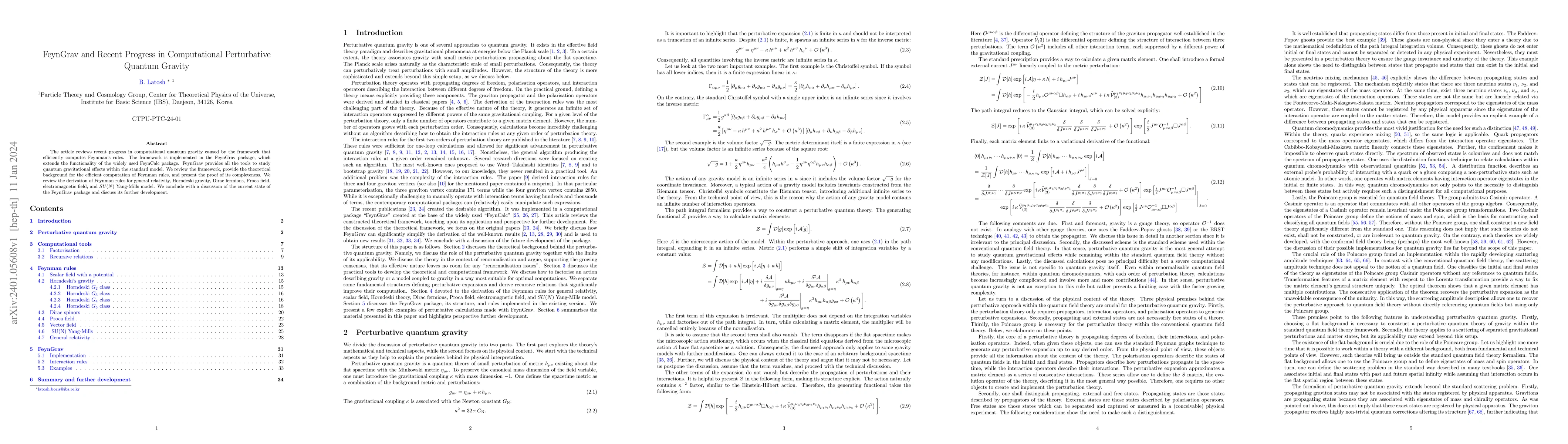 Thumbnail for FeynGrav and Recent Progress in Computational Perturbative Quantum
  Gravity