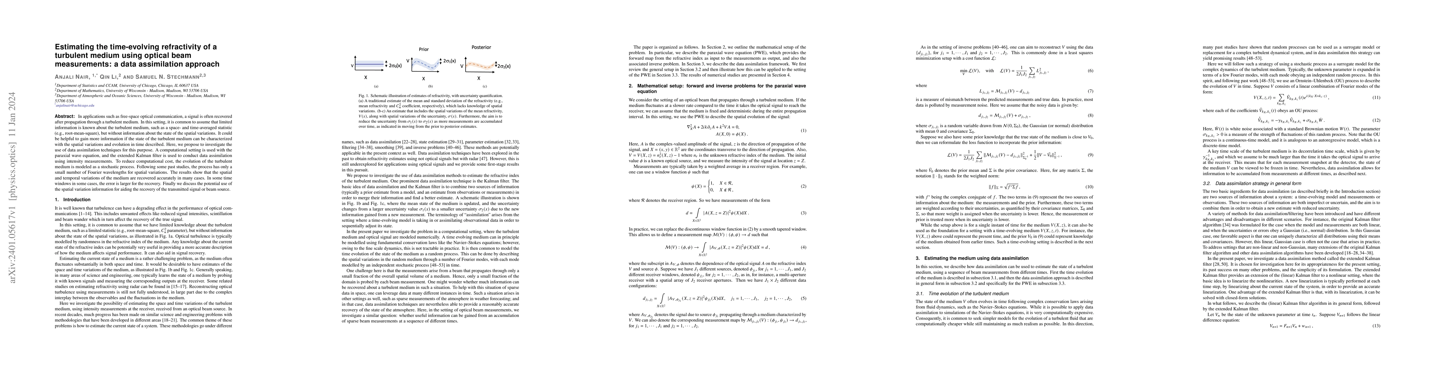 Thumbnail for Estimating the time-evolving refractivity of a turbulent medium using
  optical beam measurements: a data assimilation approach