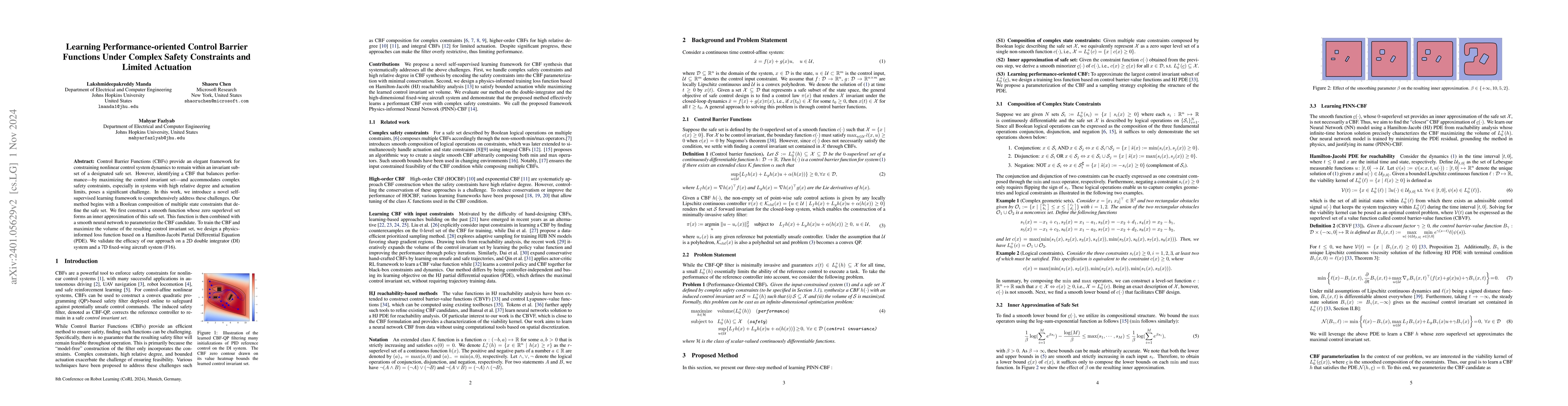 Thumbnail for Learning Performance-Oriented Control Barrier Functions Under Complex
  Safety Constraints and Limited Actuation