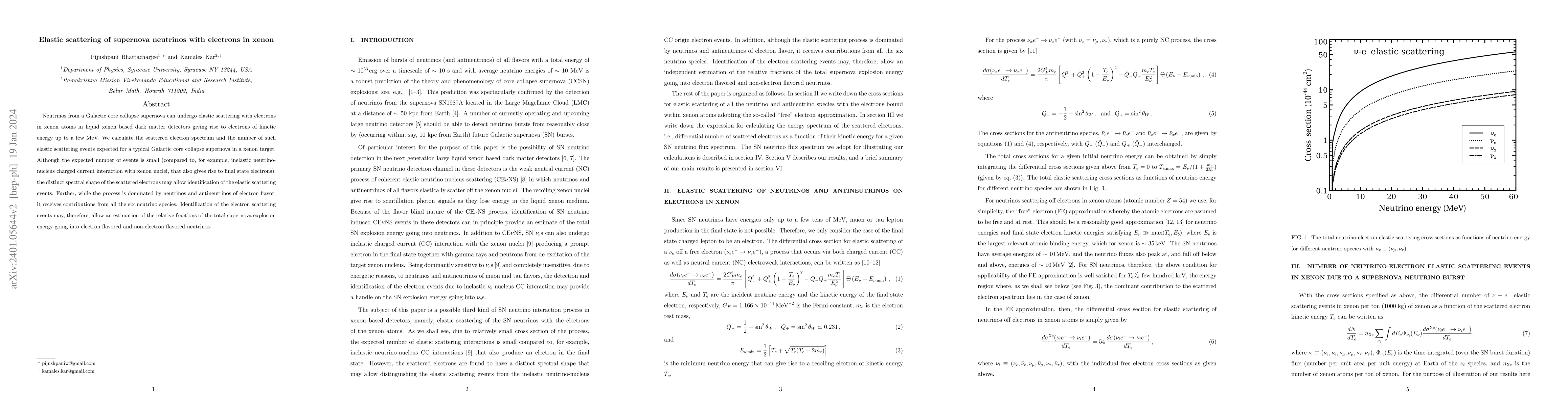 Thumbnail for Elastic scattering of supernova neutrinos with electrons in xenon