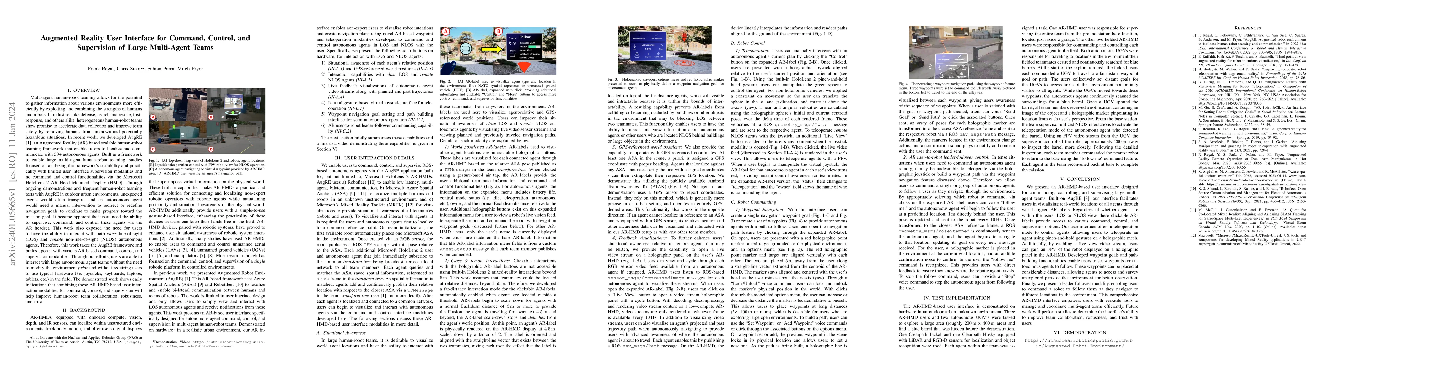 Thumbnail for Augmented Reality User Interface for Command, Control, and Supervision
  of Large Multi-Agent Teams