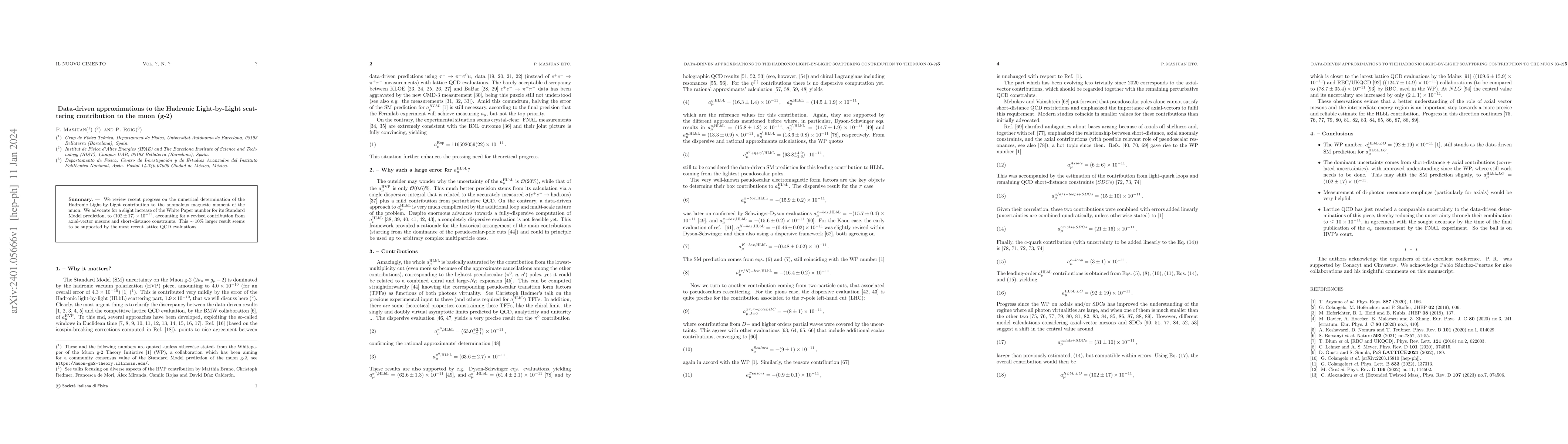 Thumbnail for Data-driven approximations to the Hadronic Light-by-Light scattering
  contribution to the muon (g-2)