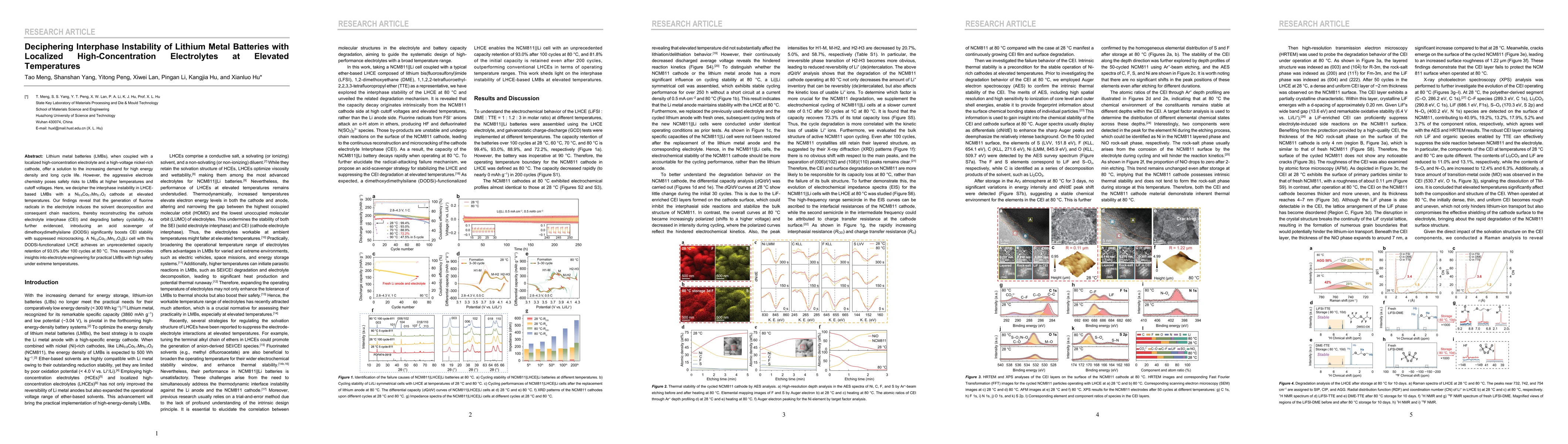Thumbnail for Deciphering Interphase Instability of Lithium Metal Batteries with
  Localized High-Concentration Electrolytes at Elevated Temperatures