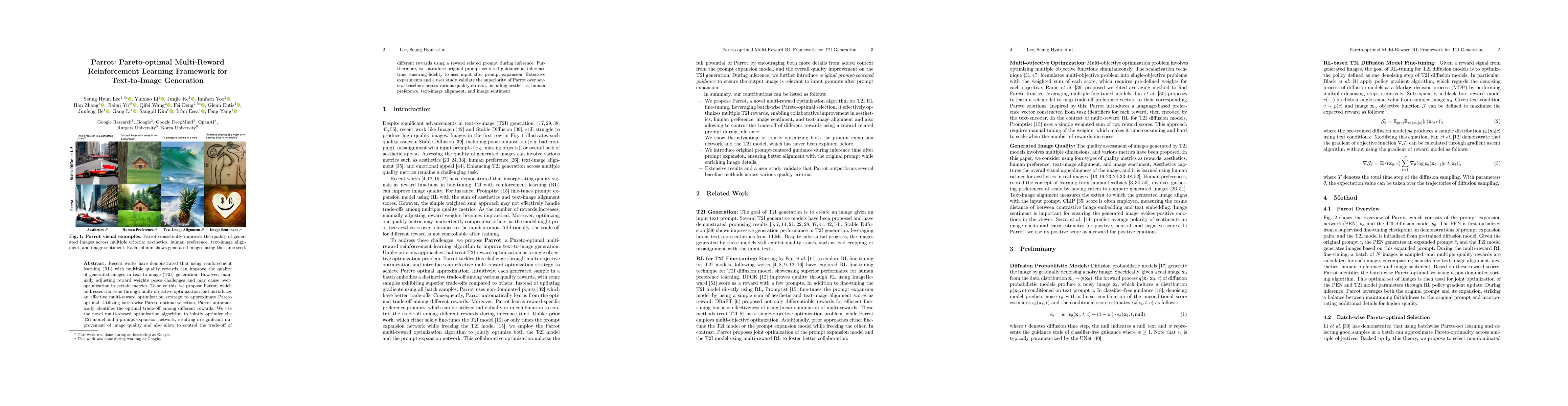 Thumbnail for Parrot: Pareto-optimal Multi-Reward Reinforcement Learning Framework for
  Text-to-Image Generation