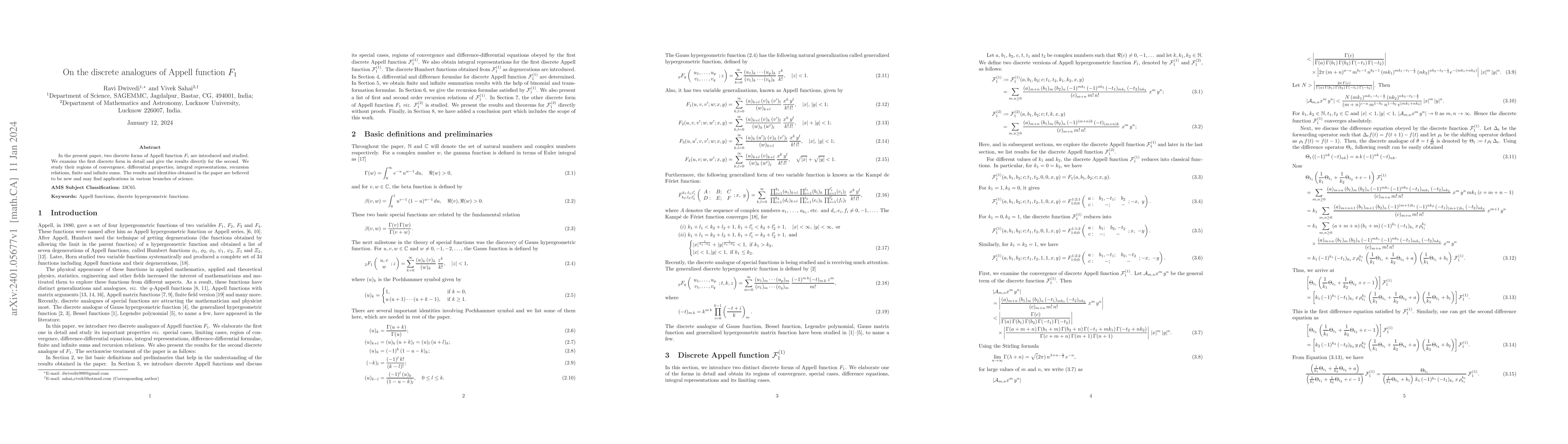 Thumbnail for On the discrete analogues of Appell function $F_1$