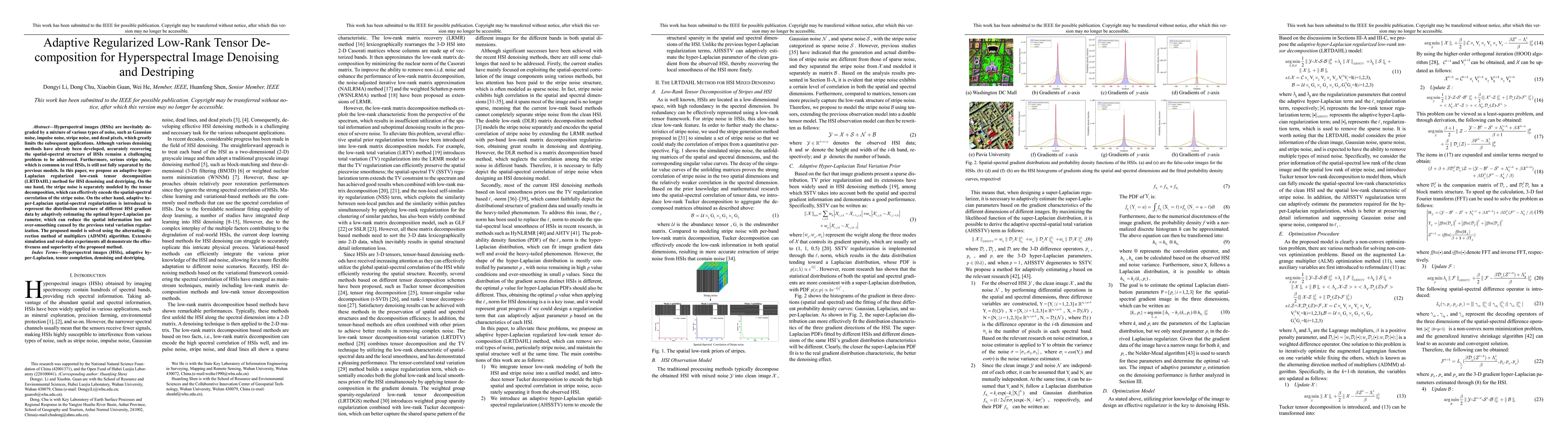 Thumbnail for Adaptive Regularized Low-Rank Tensor Decomposition for Hyperspectral
  Image Denoising and Destriping