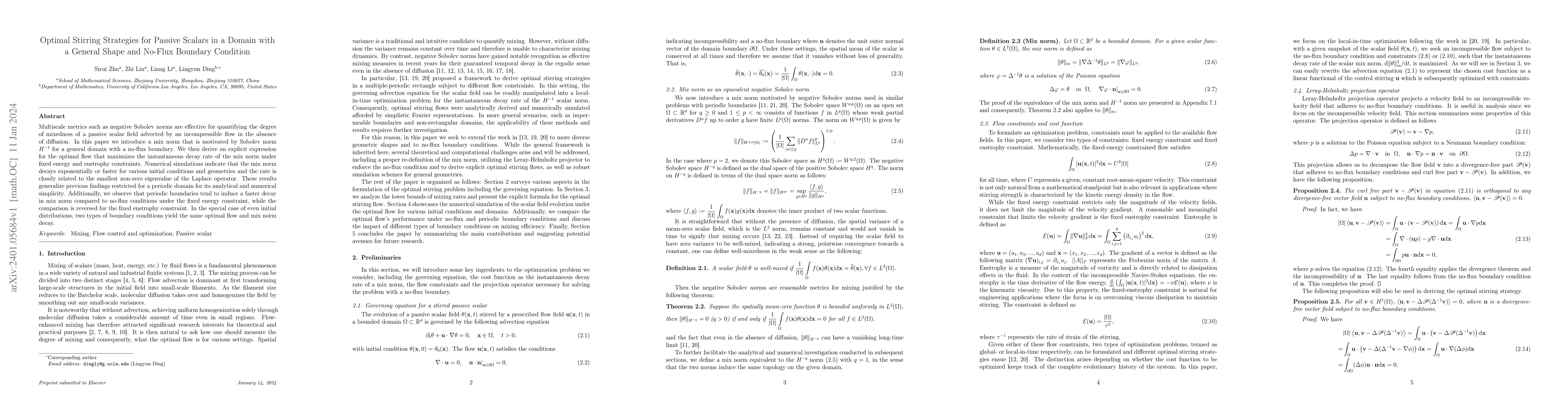Thumbnail for Optimal Stirring Strategies for Passive Scalars in a Domain with a
  General Shape and No-Flux Boundary Condition