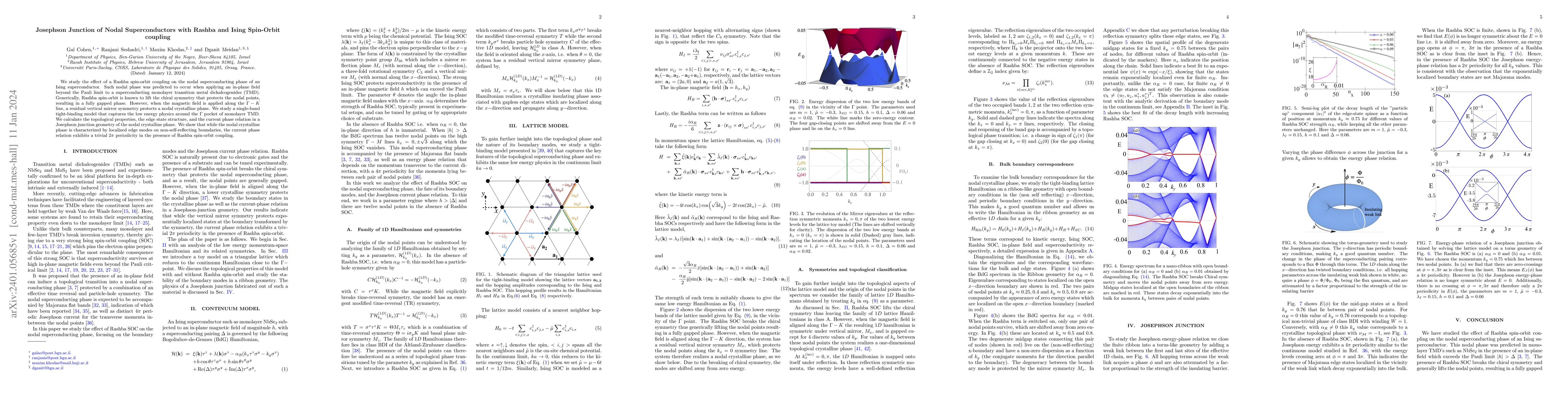 Thumbnail for Josephson Junction of Nodal Superconductors with Rashba and Ising
  Spin-Orbit coupling
