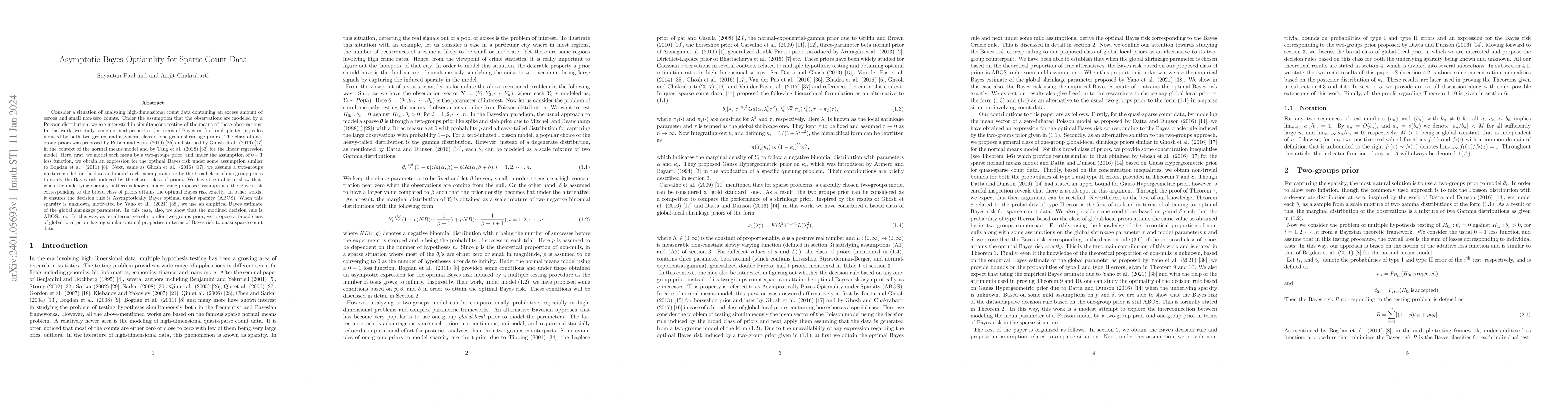 Thumbnail for Asymptotic Bayes Optiamlity for Sparse Count Data