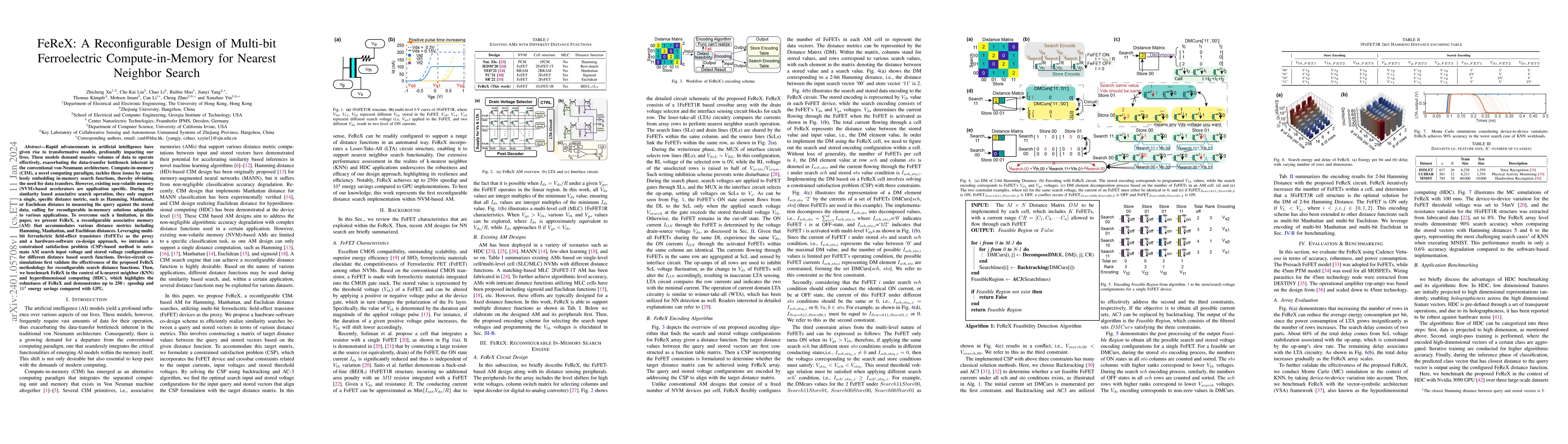Thumbnail for FeReX: A Reconfigurable Design of Multi-bit Ferroelectric
  Compute-in-Memory for Nearest Neighbor Search