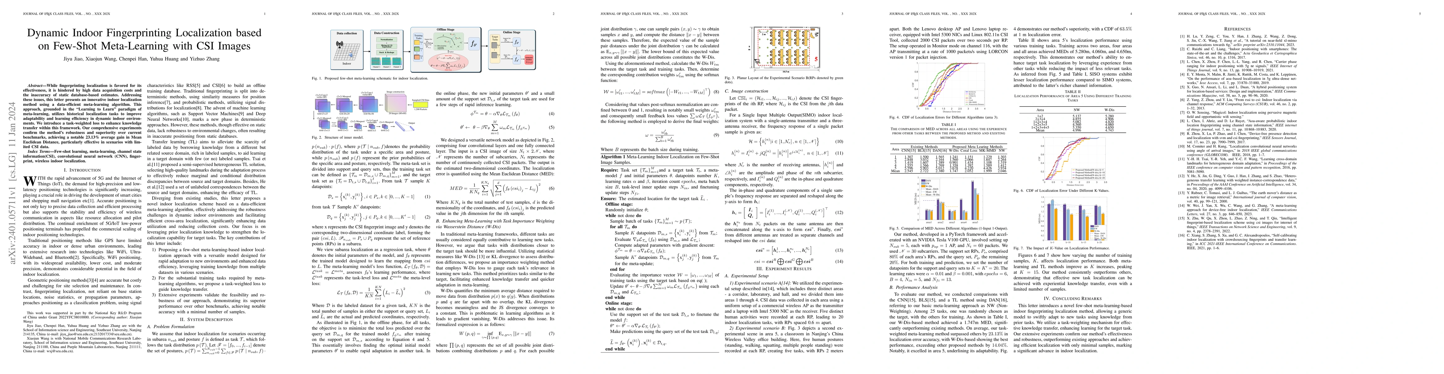 Thumbnail for Dynamic Indoor Fingerprinting Localization based on Few-Shot
  Meta-Learning with CSI Images