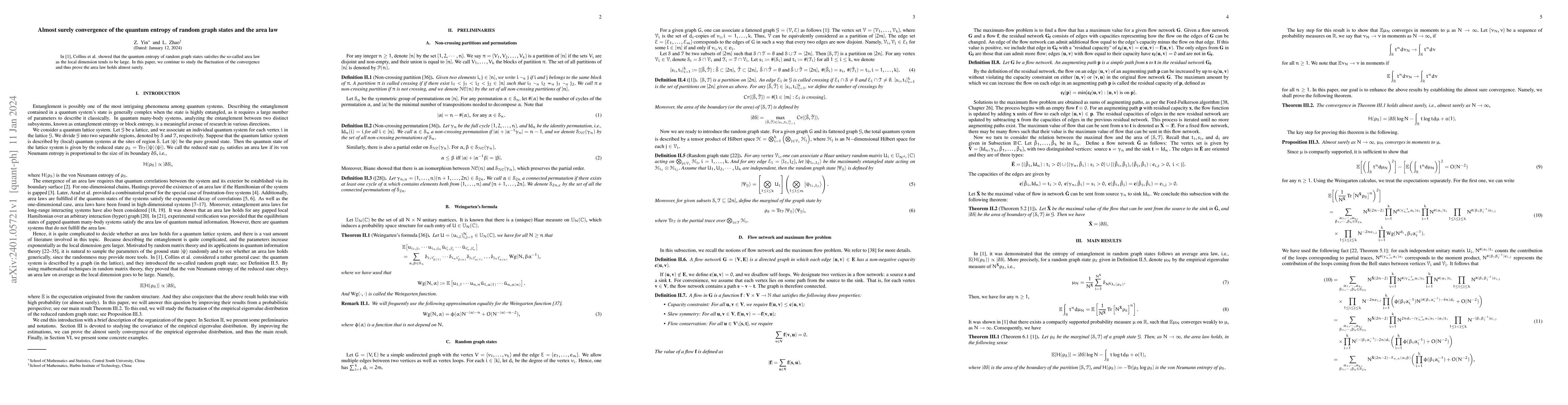 Thumbnail for Almost surely convergence of the quantum entropy of random graph states
  and the area law