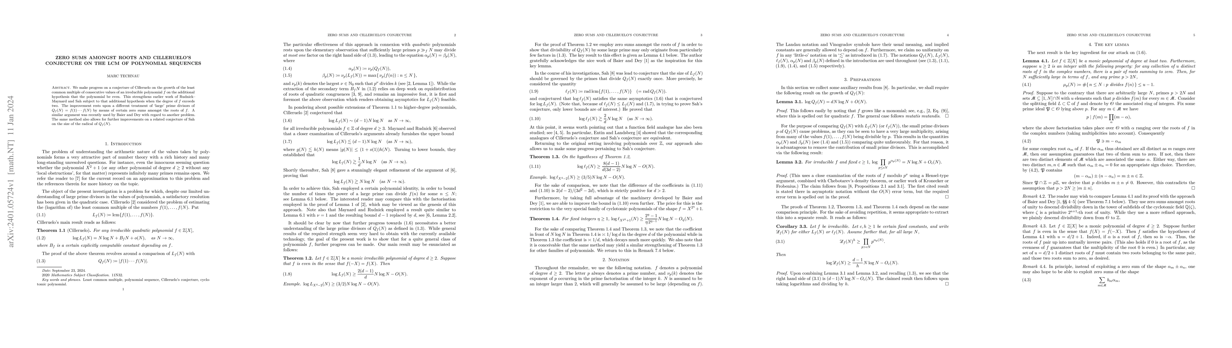 Thumbnail for Zero sums amongst roots and Cilleruelo's conjecture on the LCM of
  polynomial sequences