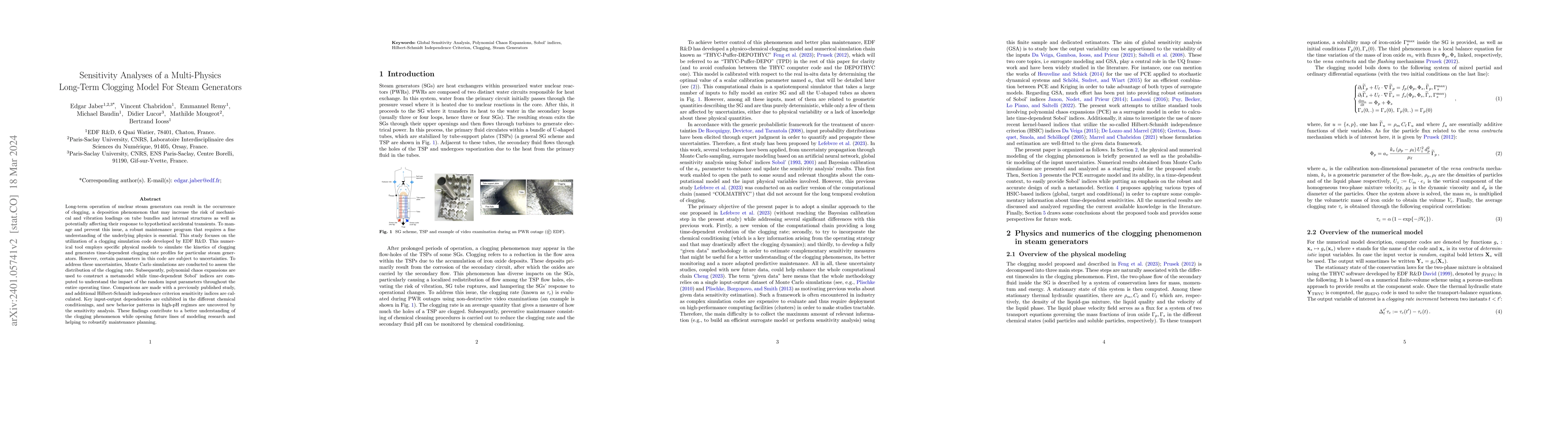 Thumbnail for Sensitivity Analyses of a Multi-Physics Long-Term Clogging Model For
  Steam Generators