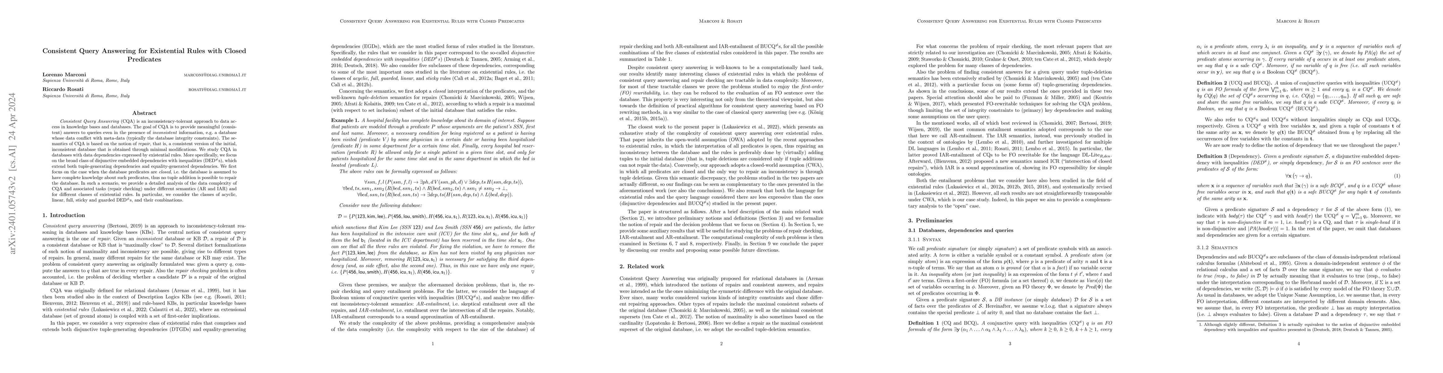 Thumbnail for Consistent Query Answering for Existential Rules with Closed Predicates