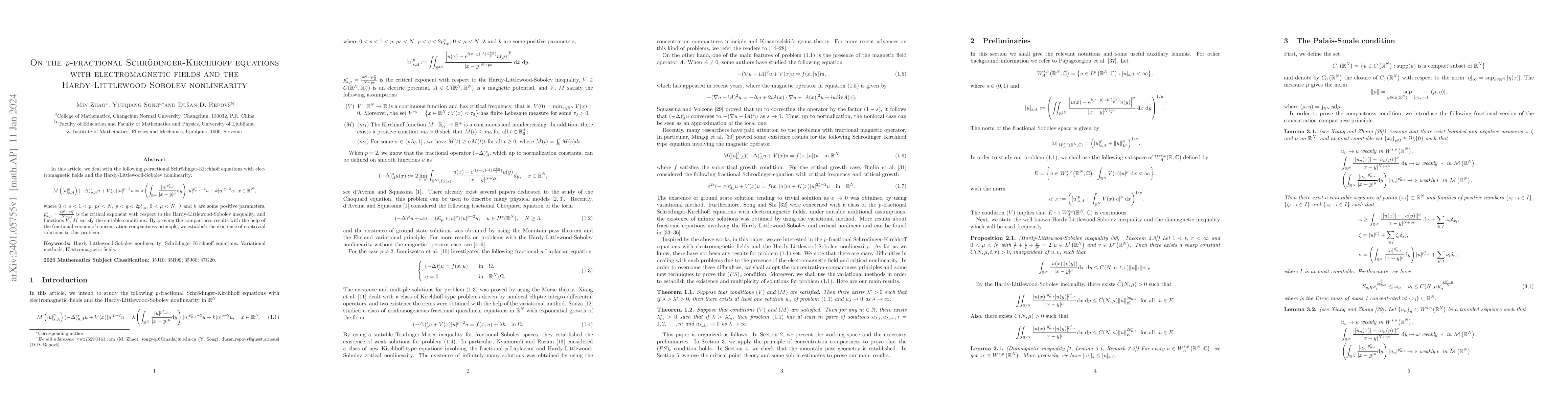 Thumbnail for On the $p$-fractional Schr\"{o}dinger-Kirchhoff equations with
  electromagnetic fields and the Hardy-Littlewood-Sobolev nonlinearity