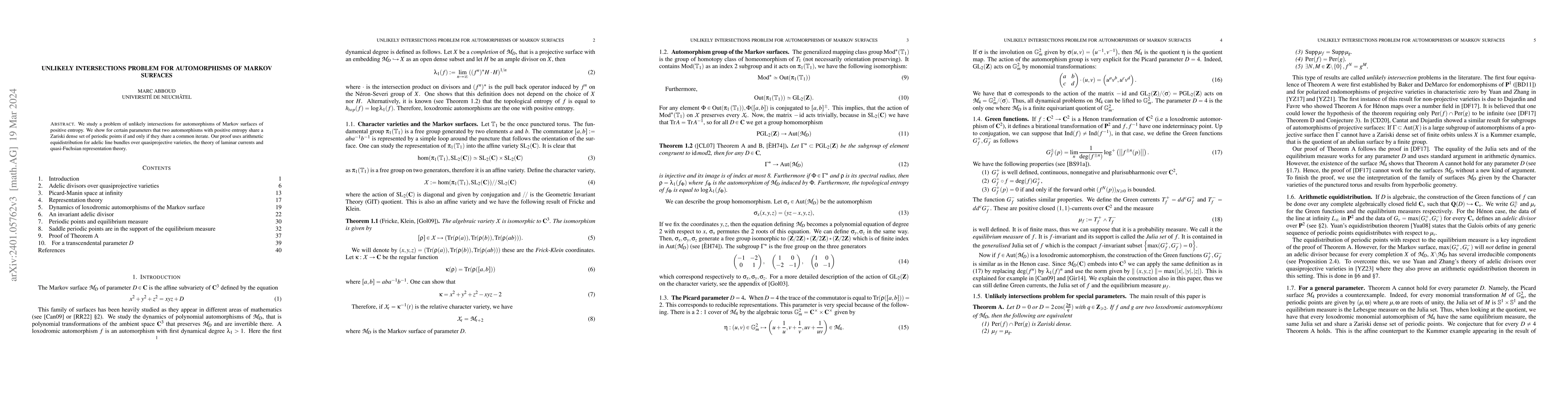 Thumbnail for Unlikely intersections problem for automorphisms of Markov surfaces