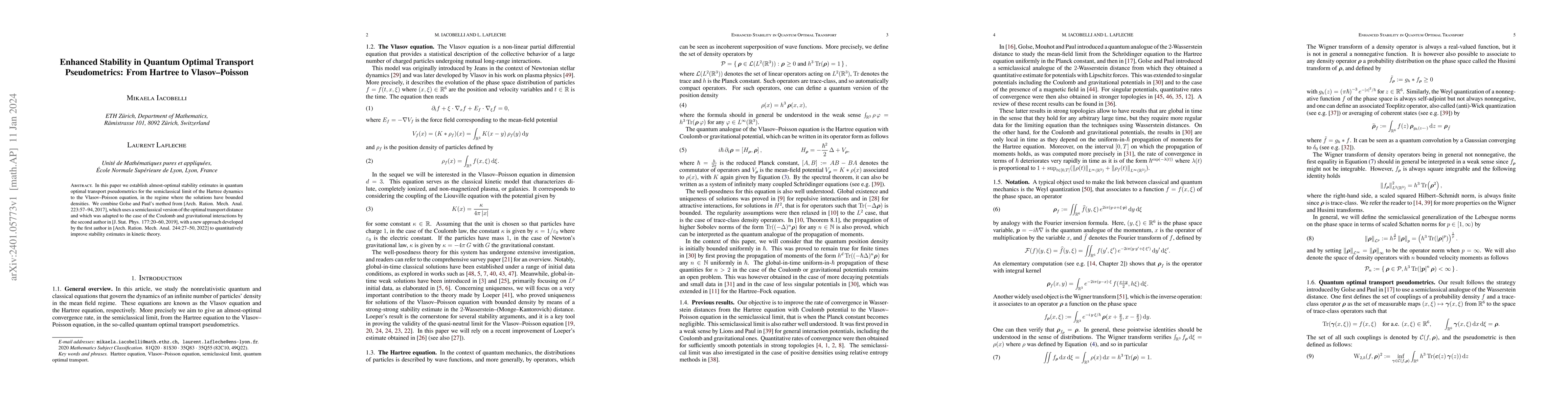 Thumbnail for Enhanced Stability in Quantum Optimal Transport Pseudometrics: From
  Hartree to Vlasov-Poisson