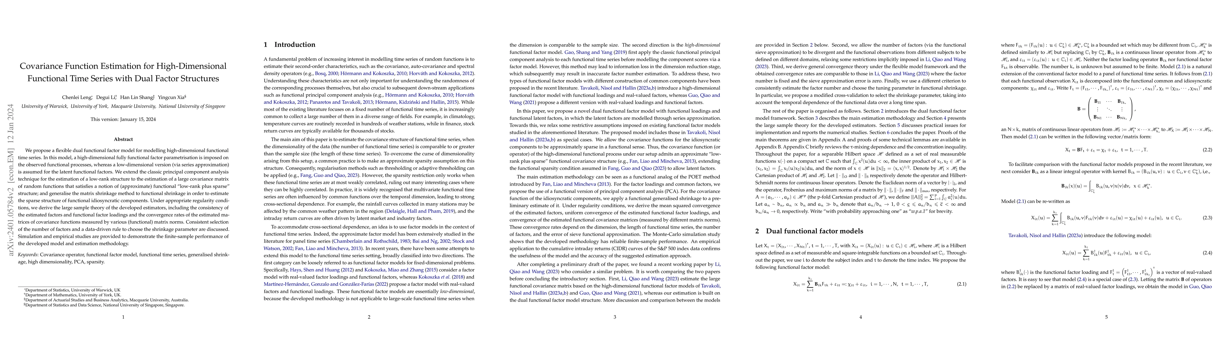 Thumbnail for Covariance Function Estimation for High-Dimensional Functional Time
  Series with Dual Factor Structures