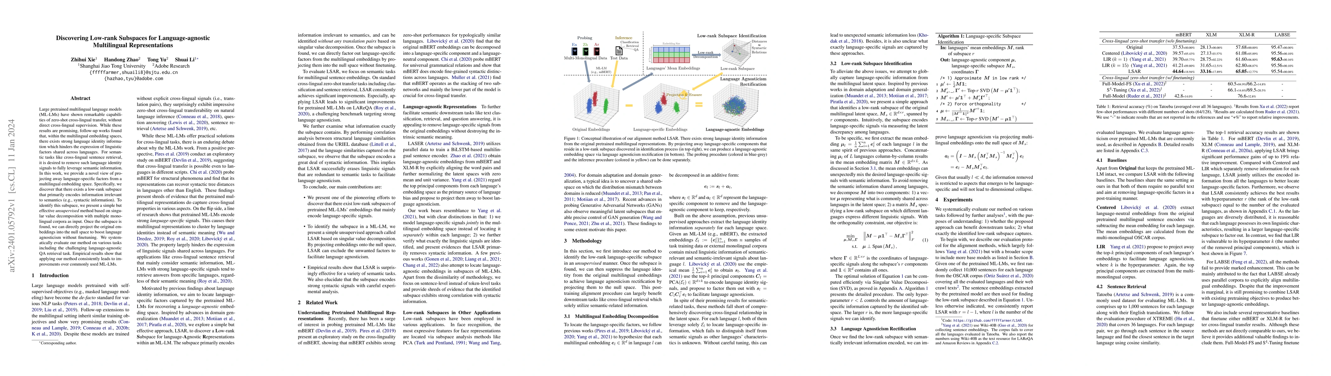 Thumbnail for Discovering Low-rank Subspaces for Language-agnostic Multilingual
  Representations