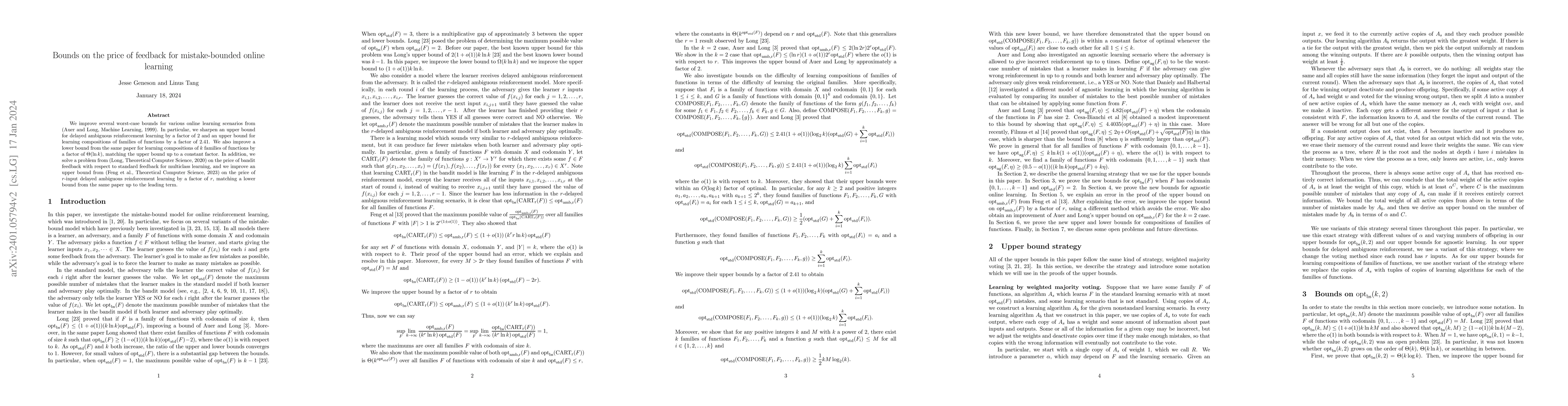 Thumbnail for Bounds on the price of feedback for mistake-bounded online learning