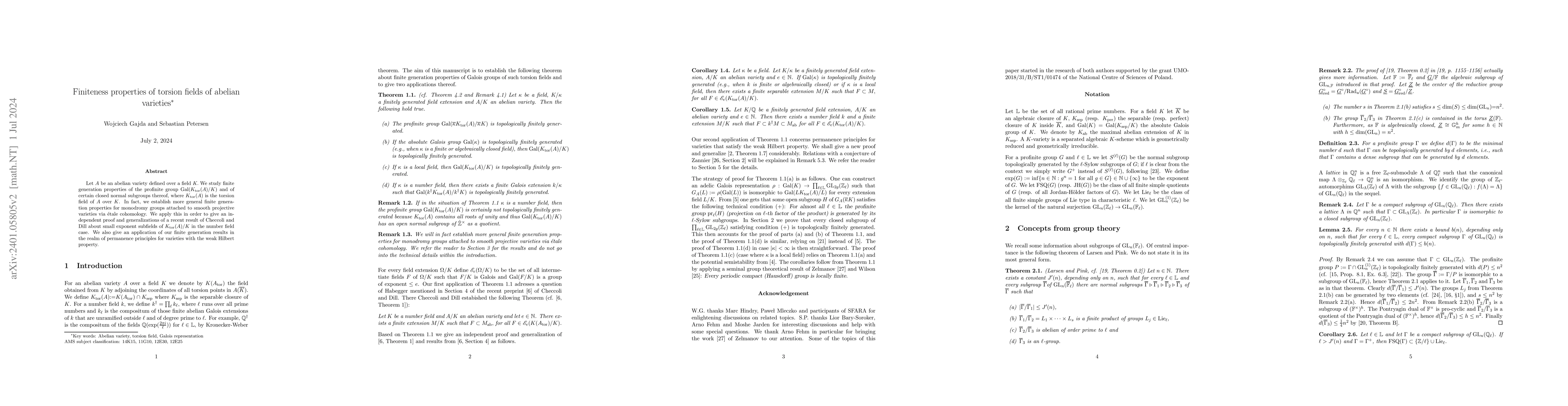 Thumbnail for Finiteness properties of torsion fields of abelian varieties