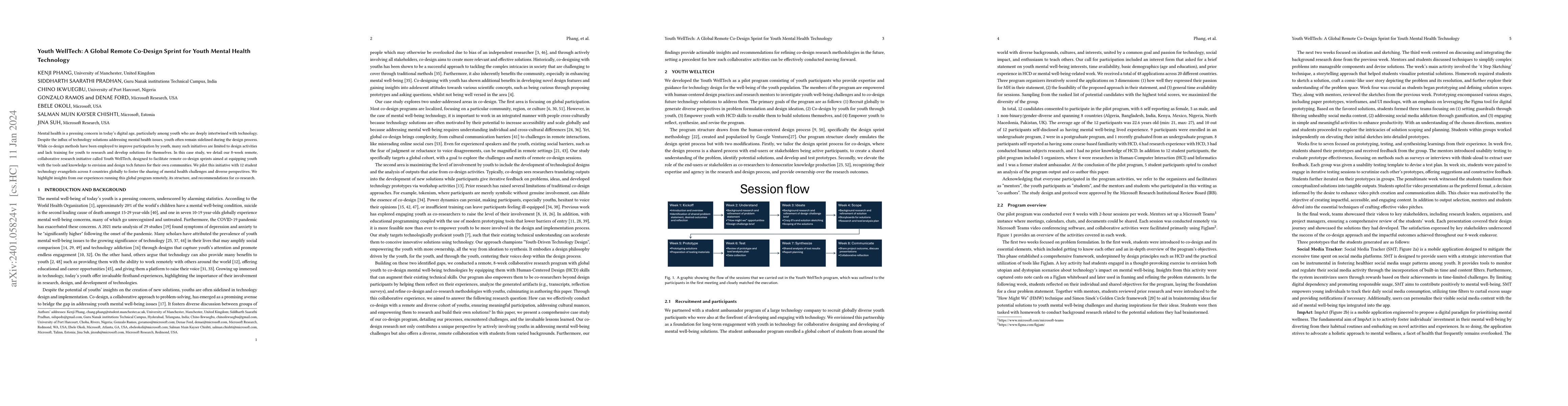 Thumbnail for Youth WellTech: A Global Remote Co-Design Sprint for Youth Mental Health
  Technology