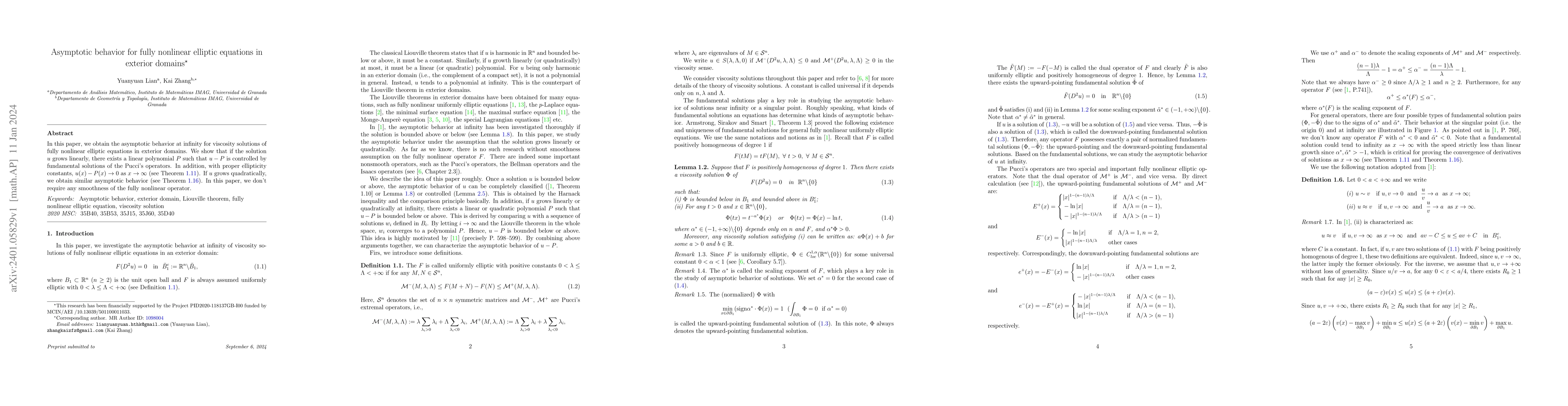 Thumbnail for Asymptotic behavior for fully nonlinear elliptic equations in exterior
  domains