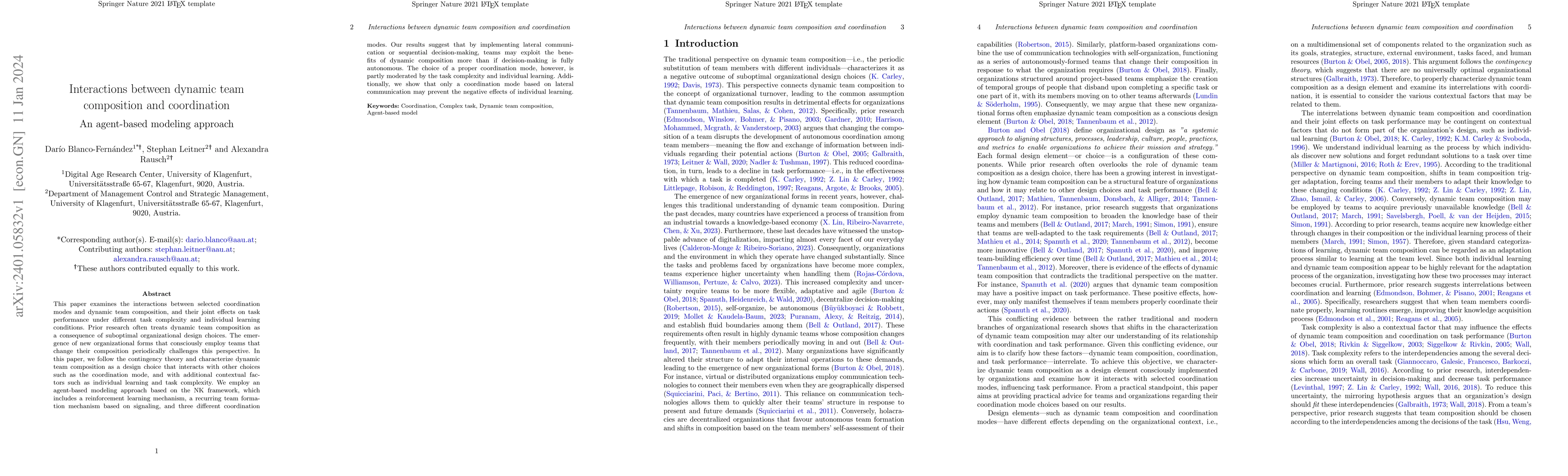 Thumbnail for Interactions between dynamic team composition and coordination: An
  agent-based modeling approach