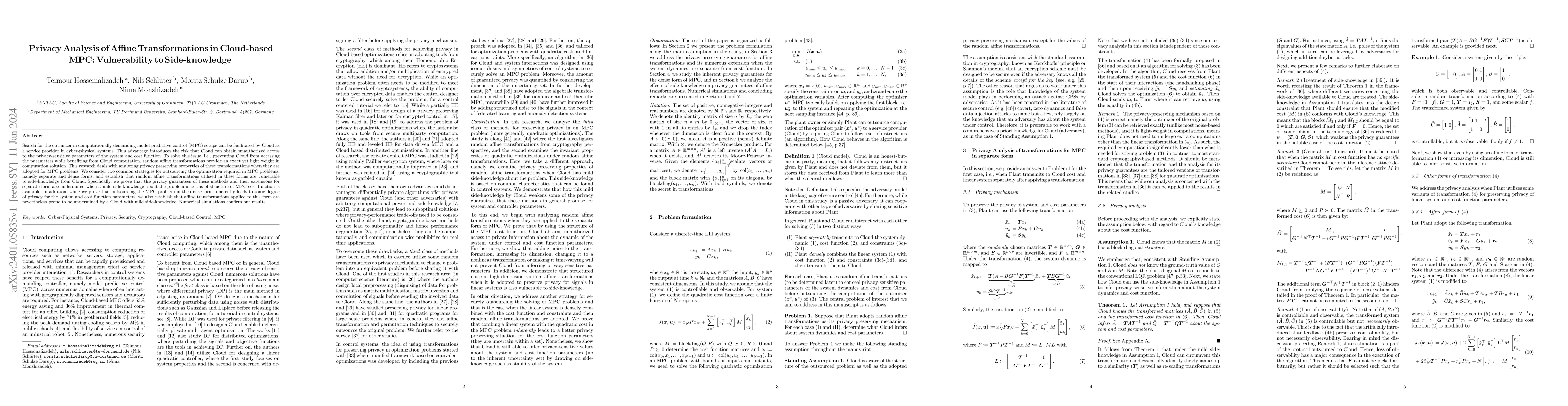 Thumbnail for Privacy Analysis of Affine Transformations in Cloud-based MPC:
  Vulnerability to Side-knowledge
