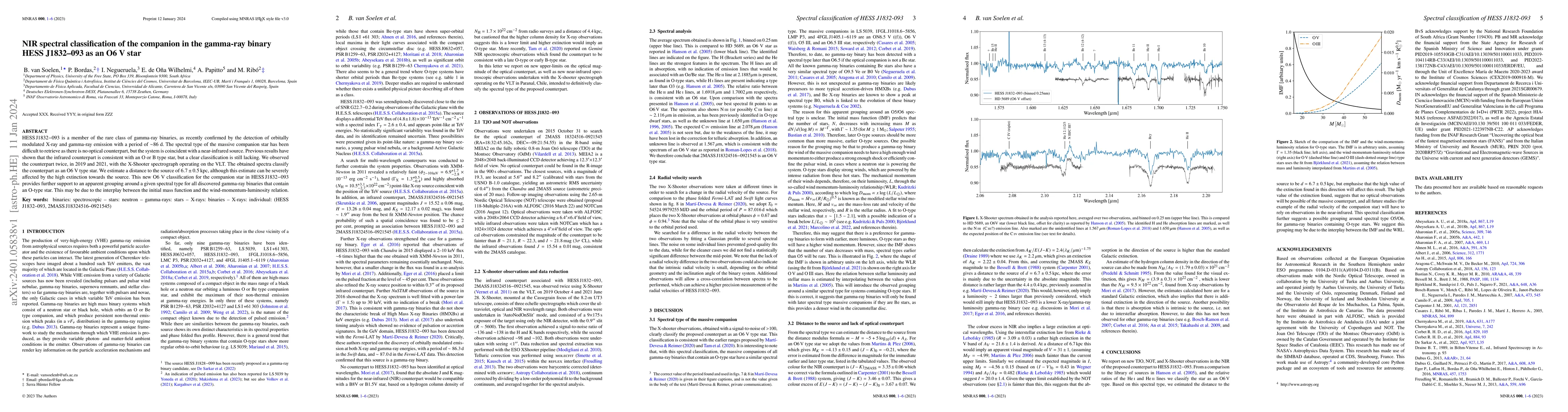 Thumbnail for NIR spectral classification of the companion in the gamma-ray binary
  HESS J1832-093 as an O6 V star