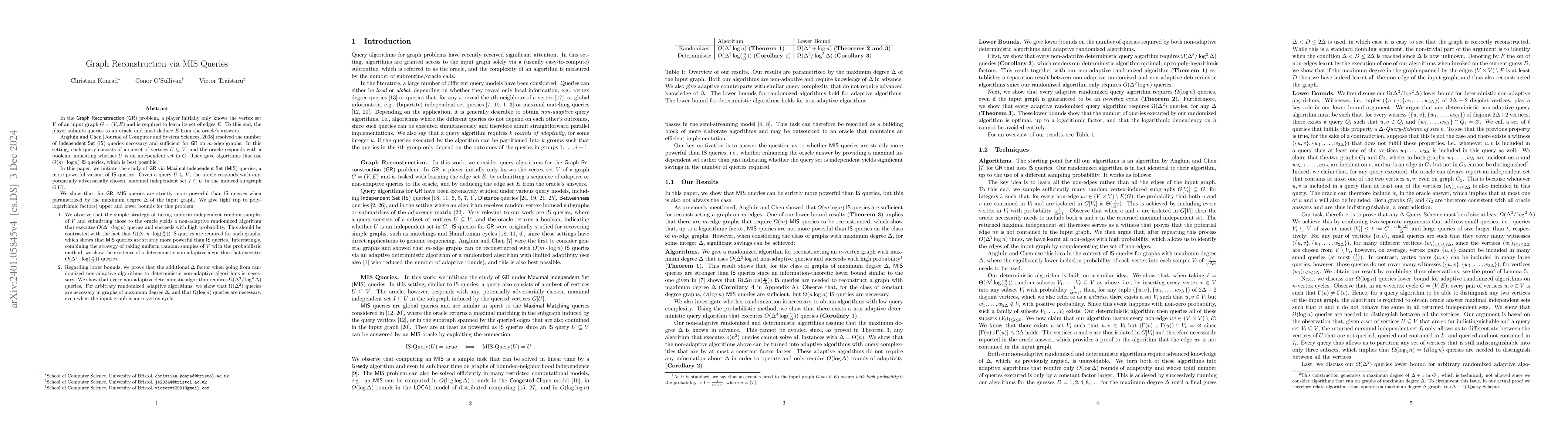 Thumbnail for Graph Reconstruction via MIS Queries