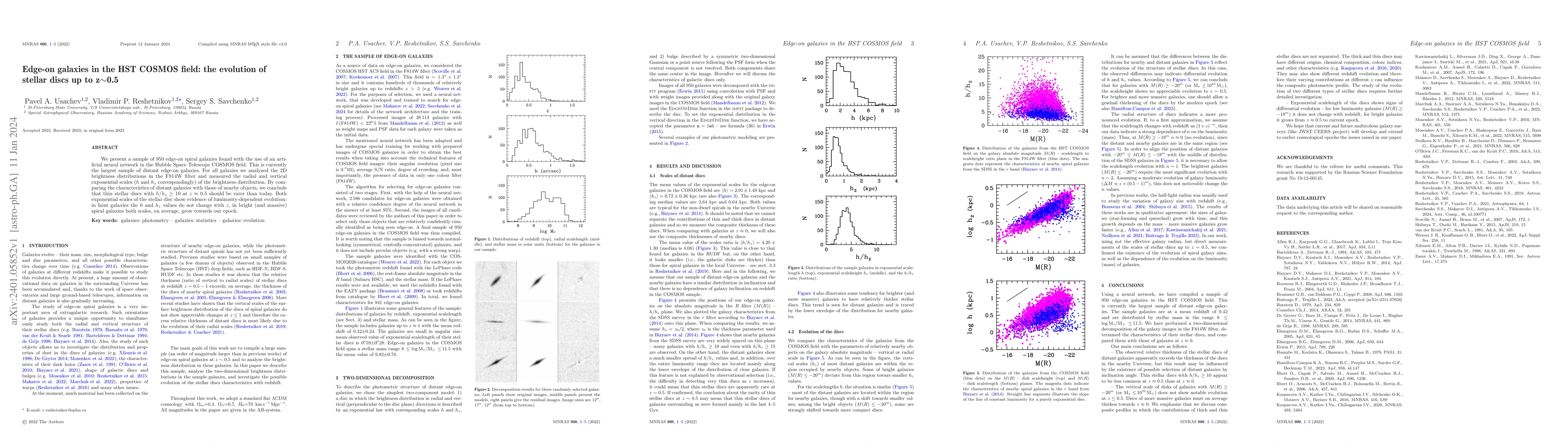 Thumbnail for Edge-on galaxies in the HST COSMOS field: the evolution of stellar discs
  up to z$\sim$0.5