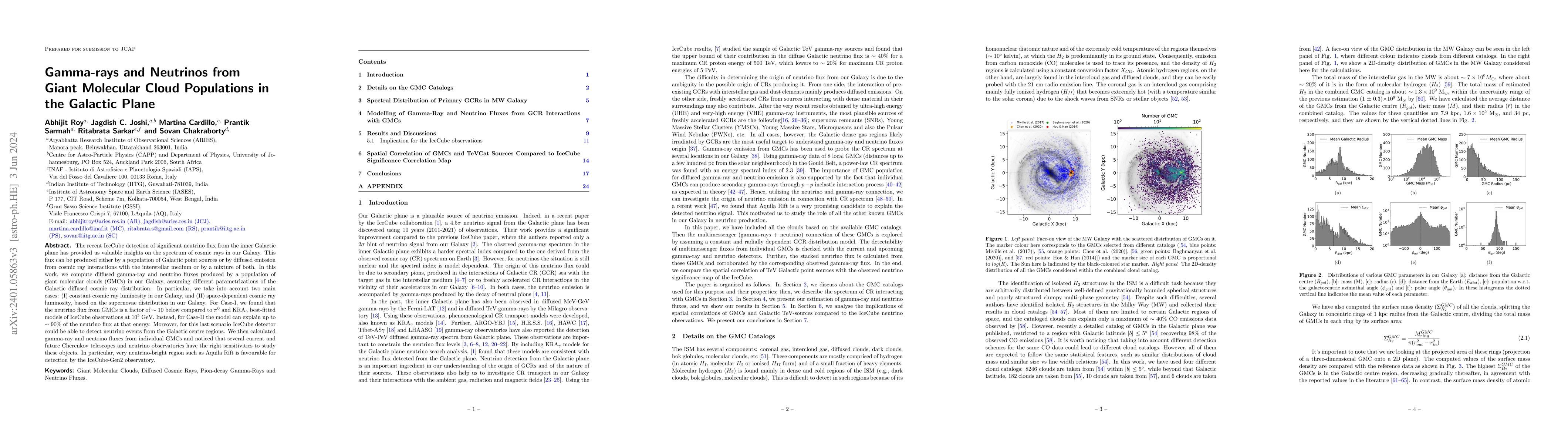 Thumbnail for Gamma-rays and Neutrinos from Giant Molecular Cloud Populations in the
  Galactic Plane