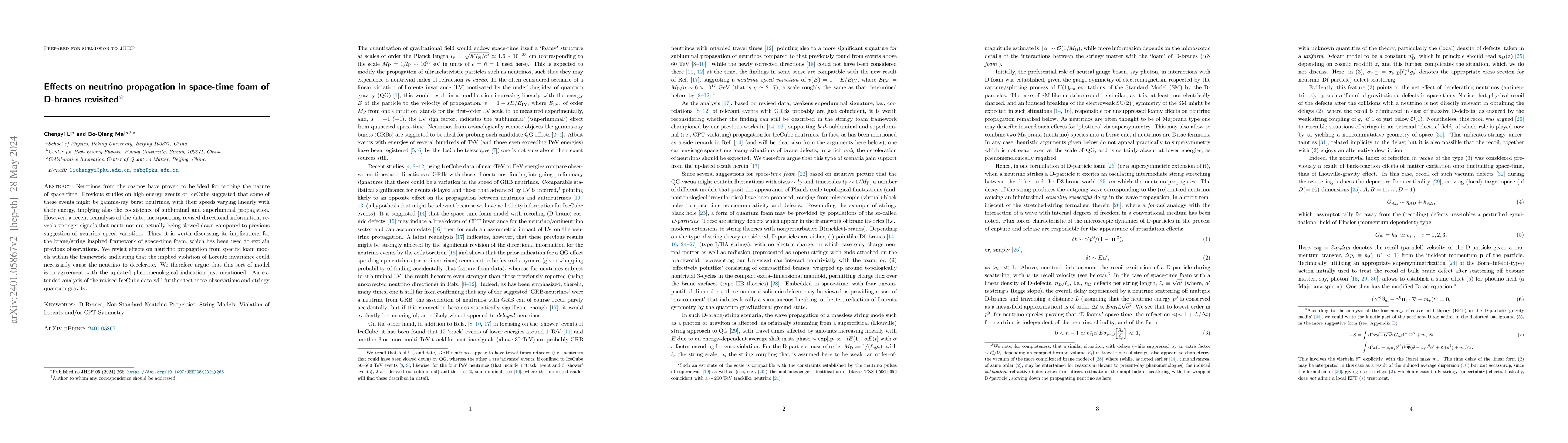 Thumbnail for Effects on neutrino propagation in space-time foam of D-branes revisited