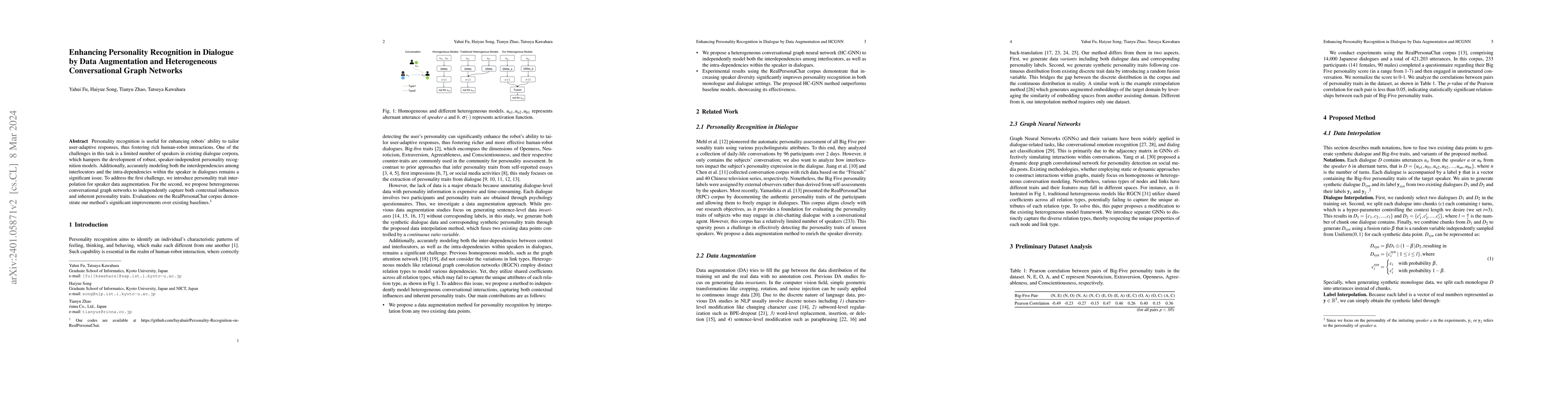 Thumbnail for Enhancing Personality Recognition in Dialogue by Data Augmentation and
  Heterogeneous Conversational Graph Networks