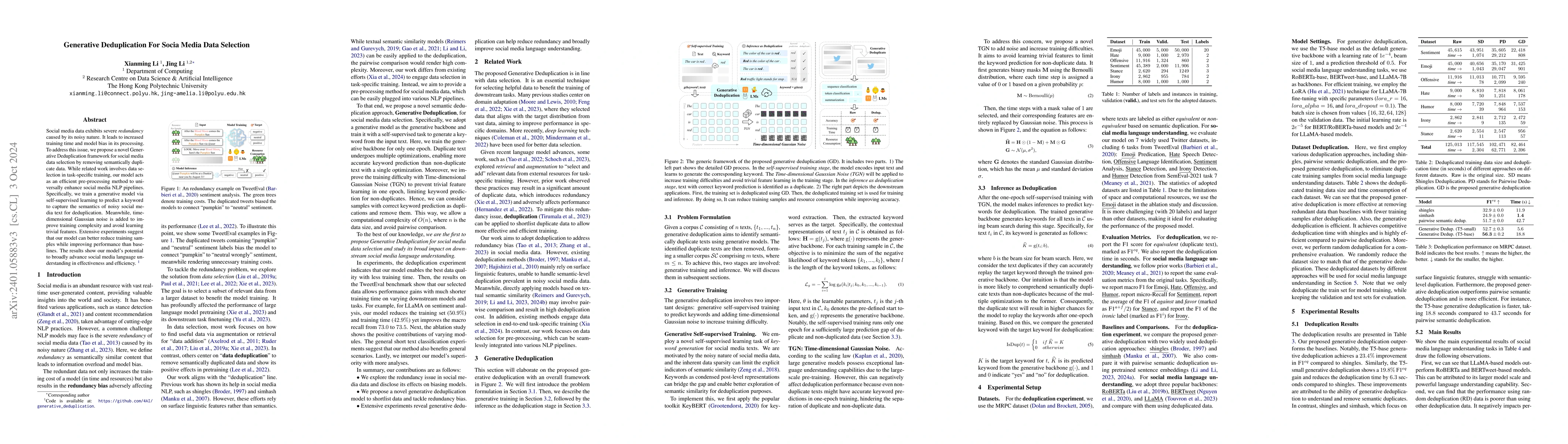 Thumbnail for Generative Deduplication For Socia Media Data Selection