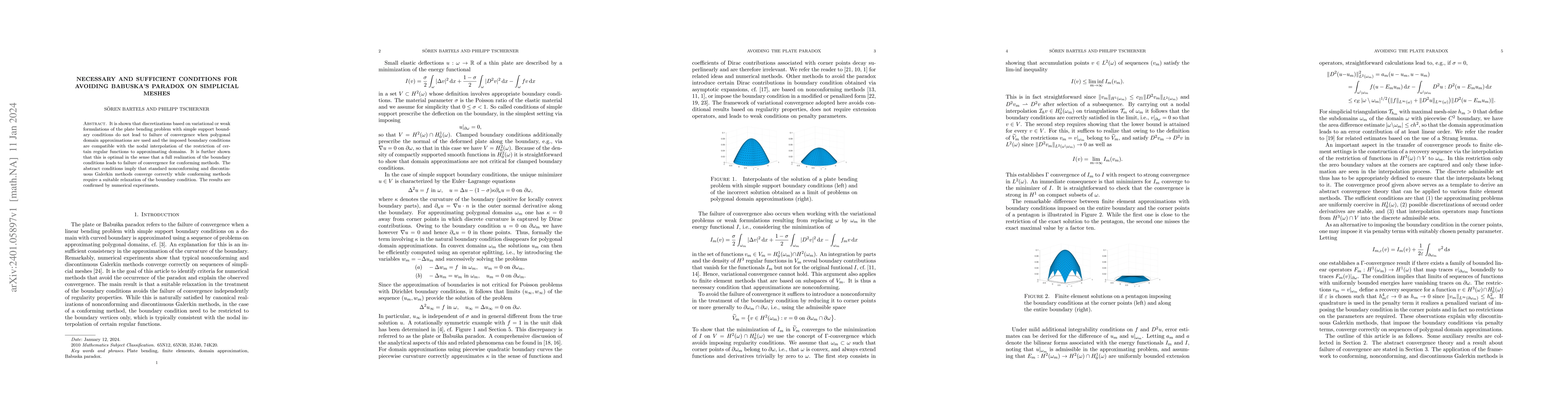 Thumbnail for Necessary and Sufficient Conditions for Avoiding Babuska's Paradox on
  Simplicial Meshes