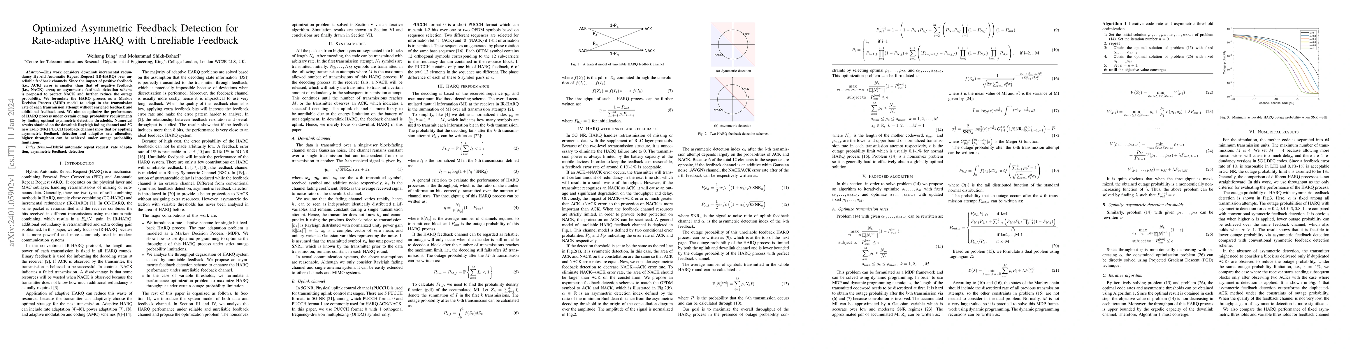 Thumbnail for Optimized Asymmetric Feedback Detection for Rate-adaptive HARQ with
  Unreliable Feedback