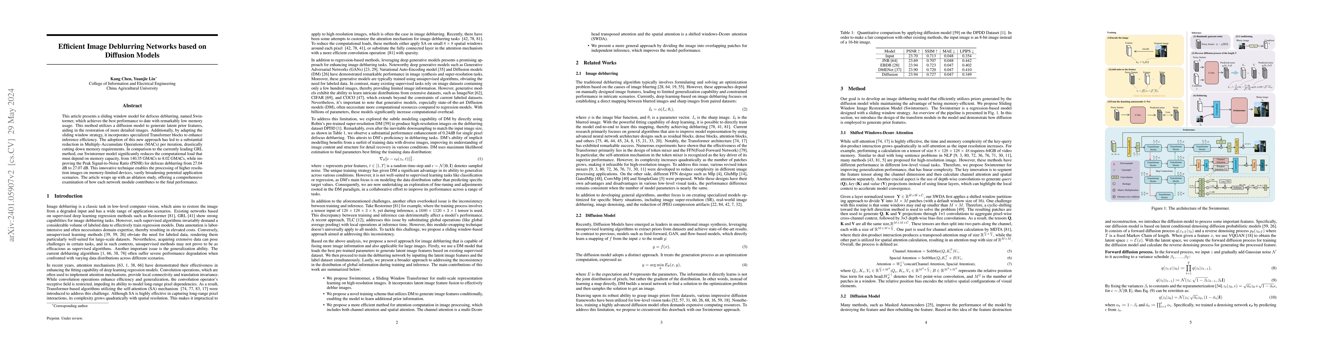 Thumbnail for Efficient Image Deblurring Networks based on Diffusion Models