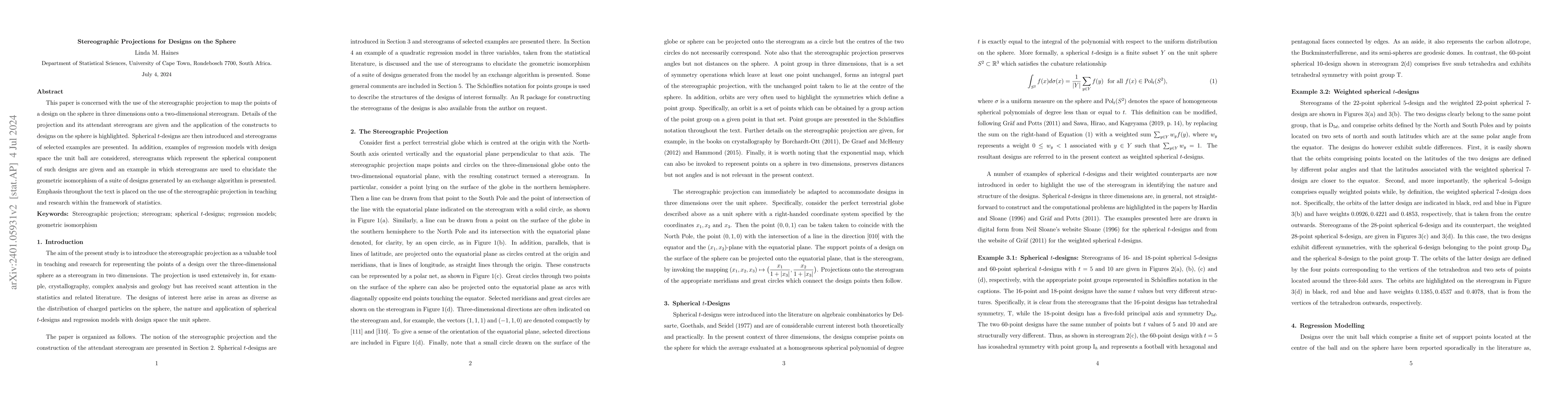 Thumbnail for Stereographic Projections for Designs on the Sphere