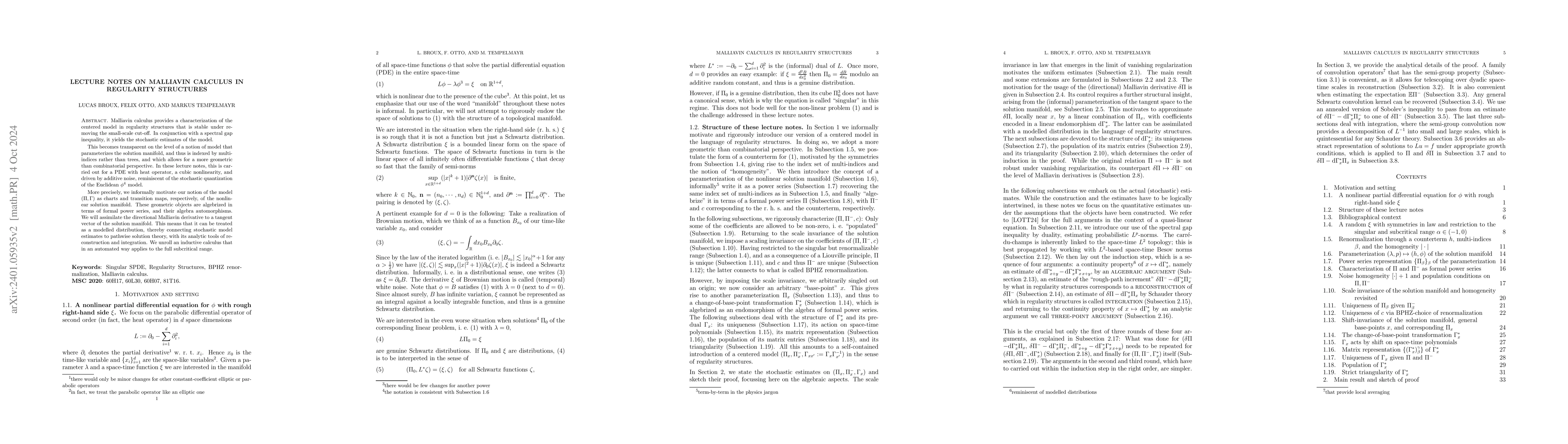 Thumbnail for Lecture notes on Malliavin calculus in regularity structures