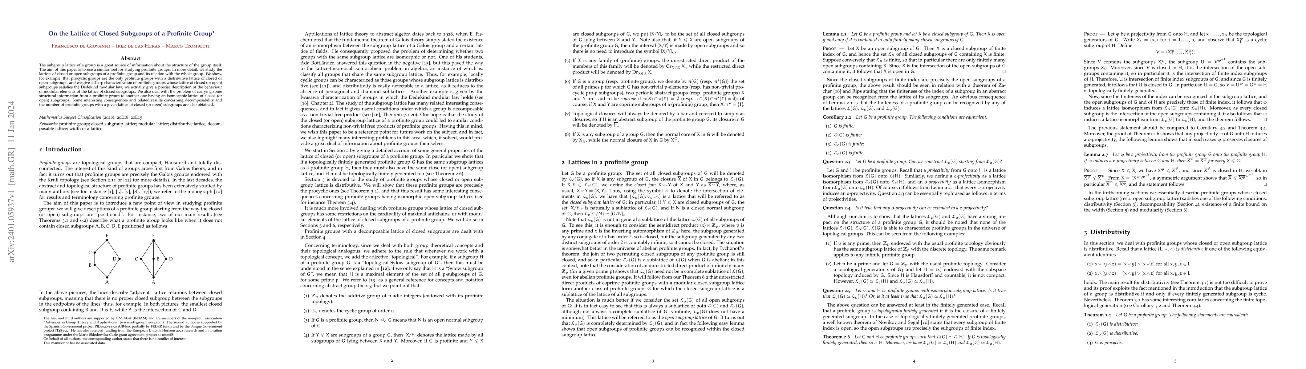 Thumbnail for On the lattice of closed subgroups of a profinite group