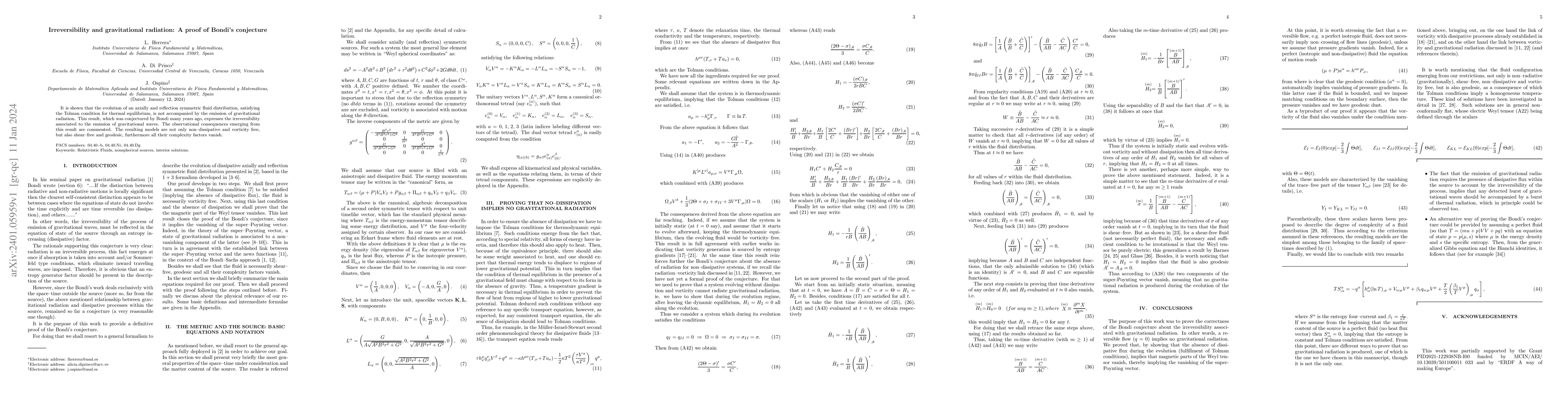 Thumbnail for Irreversibility and gravitational radiation: A proof of Bondi's
  conjecture