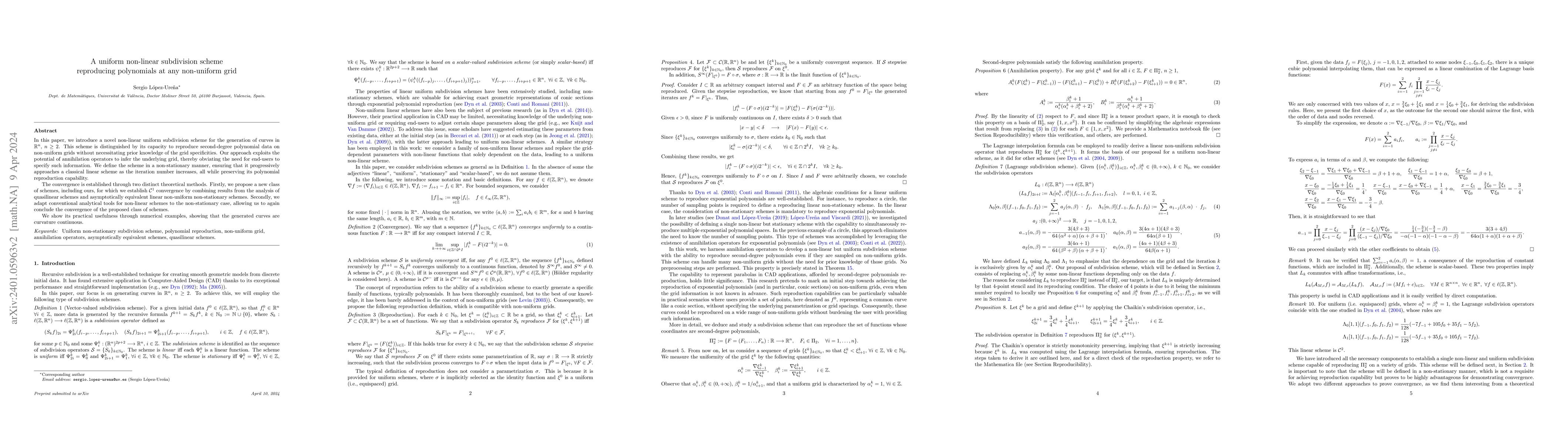 Thumbnail for A uniform non-linear subdivision scheme reproducing polynomials at any
  non-uniform grid
