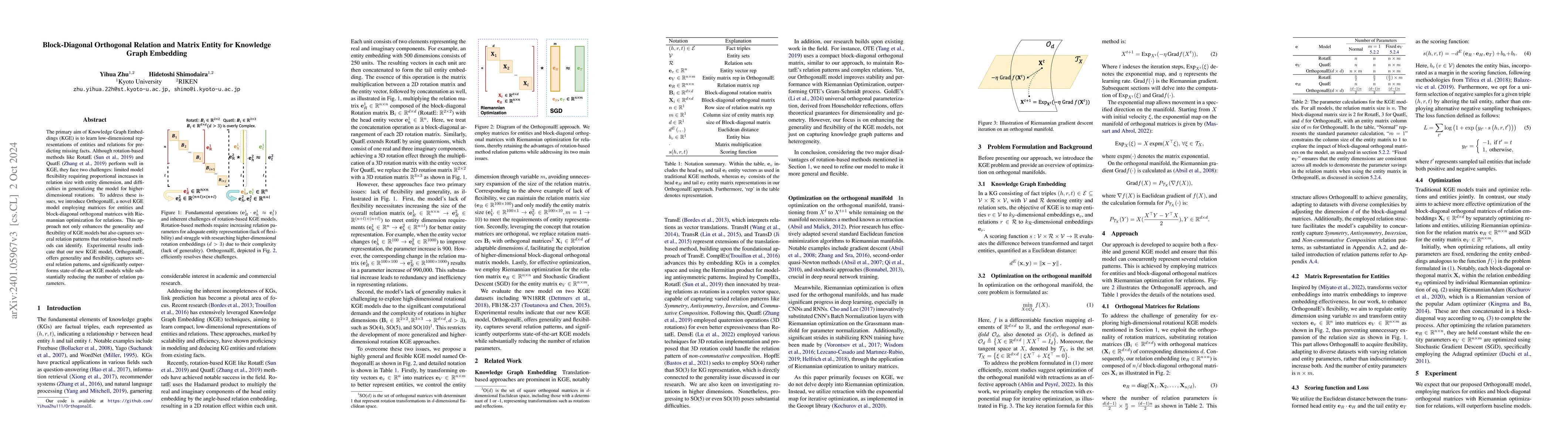 Thumbnail for Block-Diagonal Orthogonal Relation and Matrix Entity for Knowledge Graph
  Embedding