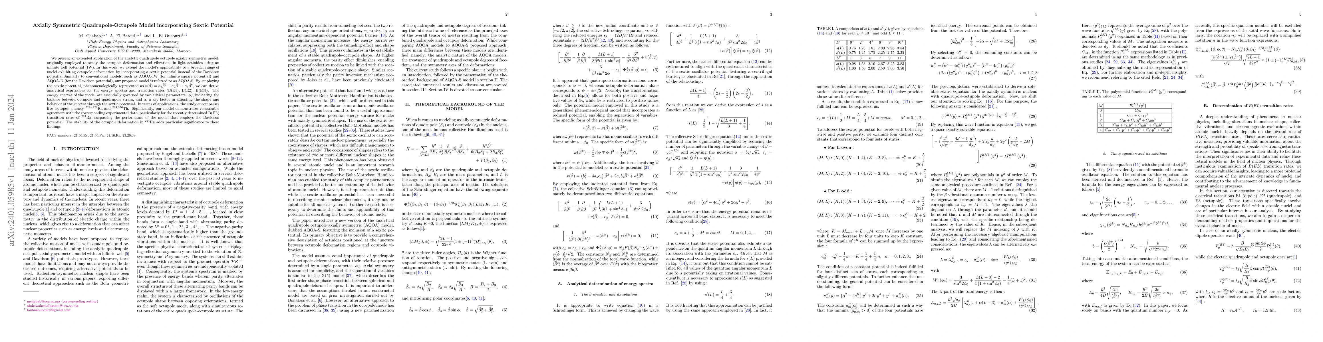 Thumbnail for Axially Symmetric Quadrupole-Octupole Model incorporating Sextic
  Potential